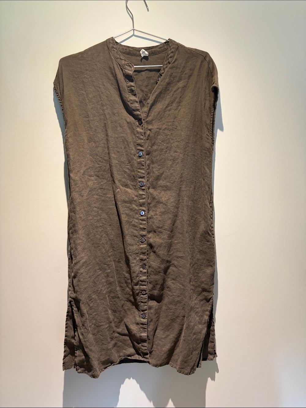 Brown Button-Front Cap Sleeve Women's Dress